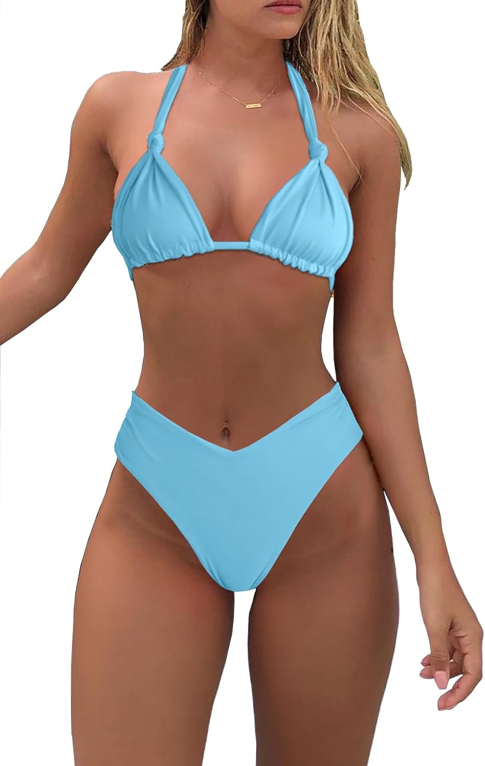 Bikini Sets for Women Sexy Halter Triangle String Bikini Cheeky V Cut High Waisted Thong Swimsuits 2 Piece